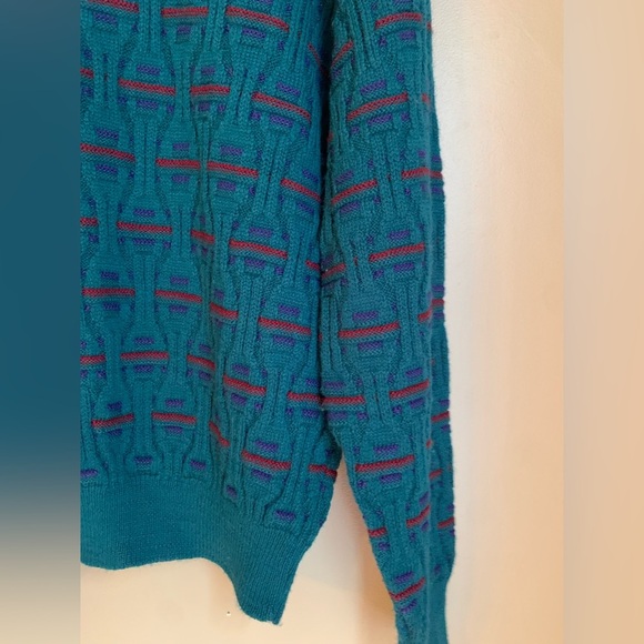 Iredell County Sweater Men L 3d Cable Knit Pullover Classic Blue green 80s 90’s - Picture 4 of 7